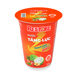 Nước tăng lực thạch dừa hương vị đào Restore ly 225ml